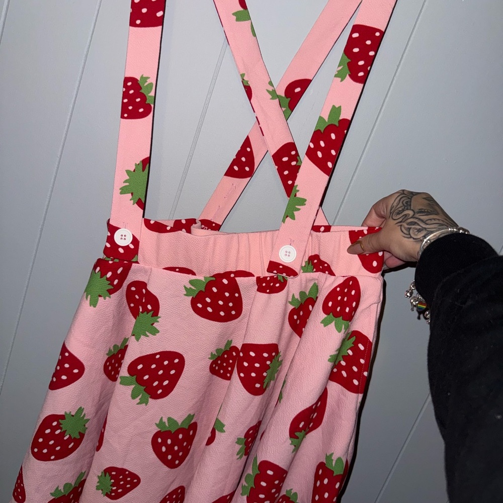 Strawberry Print Pink Suspender Skirt